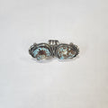 Nevada Blue two-stone turquoise statement ring with heavy sterling silver work — Navajo handcrafted by Teddy