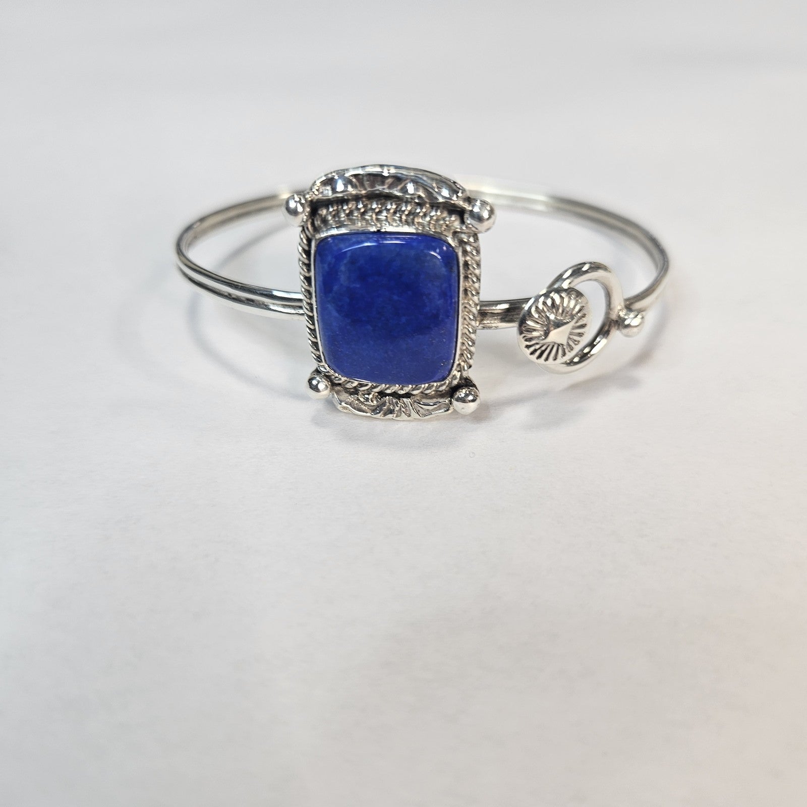 Rectangular royal blue lapis lazuli sterling silver cuff bracelet — Navajo handcrafted by Teddy