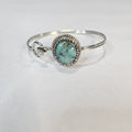 Green-blue oval turquoise cabochon sterling silver cuff — Navajo handcrafted by Teddy