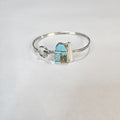Turquoise and mother of pearl channel inlay sterling silver cuff — Navajo handcrafted by Teddy