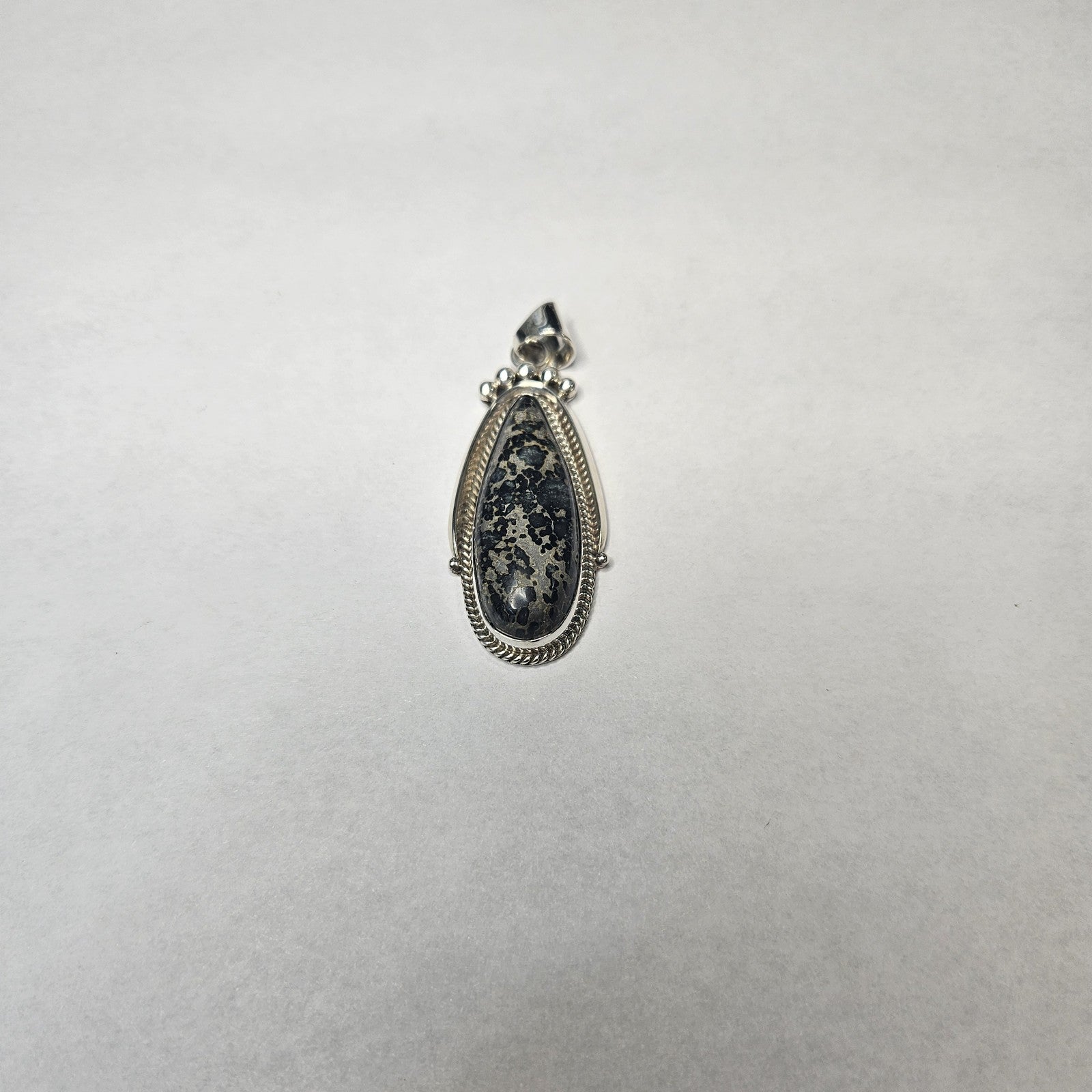 Blue Boy turquoise teardrop pendant in sterling silver — Navajo handcrafted by Teddy