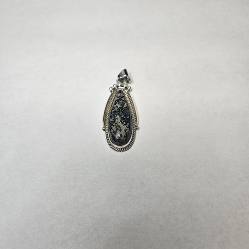 Blue Boy turquoise teardrop pendant in sterling silver — Navajo handcrafted by Teddy
