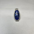 Elongated oval lapis lazuli statement ring with pyrite flecks in sterling silver — Navajo handcrafted by Teddy
