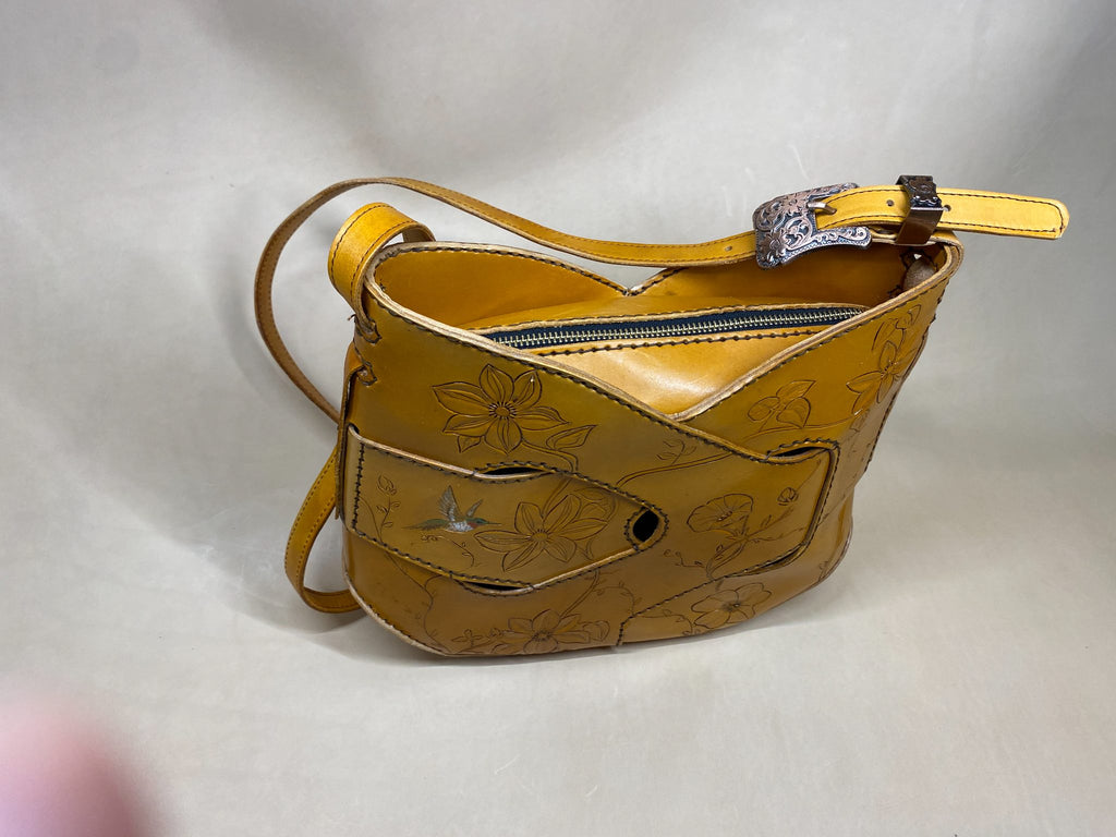 Hummingbird Garden Leather Purse — hand-tooled and hand-painted leather, by David Bisett at DB Leather Art
