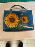 Spring Sunflower Medium Leather Tote — hand-tooled and hand-painted leather, by David Bisett at DB Leather Art