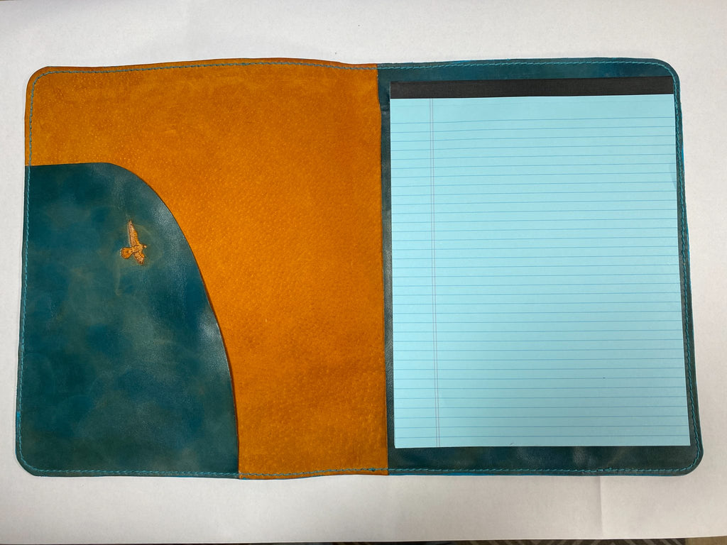 Red-Tailed Hawk Leather Padfolio — hand-tooled and hand-painted leather, by David Bisett at DB Leather Art