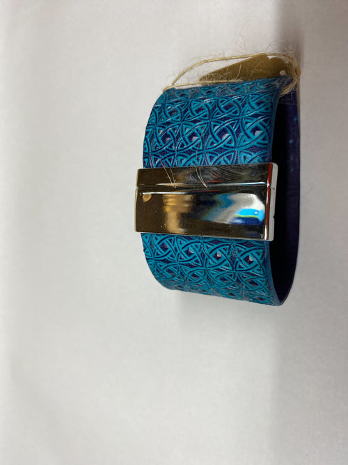 Celtic Knotwork Leather Cuff Bracelet — Teal — hand-tooled and hand-painted leather, by David Bisett at DB Leather Art