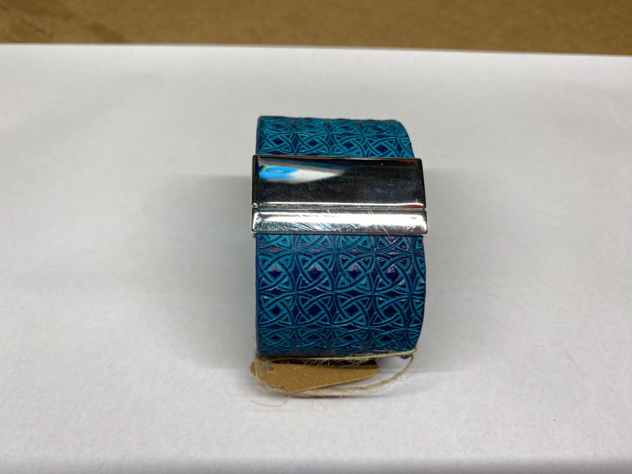 Celtic Knotwork Leather Cuff Bracelet — Teal — hand-tooled and hand-painted leather, by David Bisett at DB Leather Art