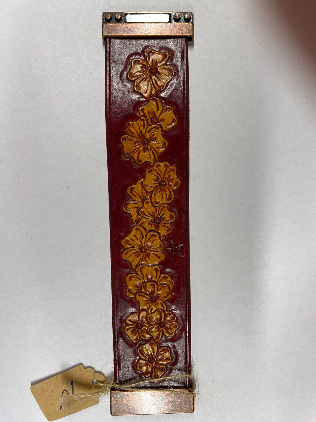 Wild Rose Leather Cuff Bracelet — Burgundy & Amber — hand-tooled and hand-painted leather, by David Bisett at DB Leather Art
