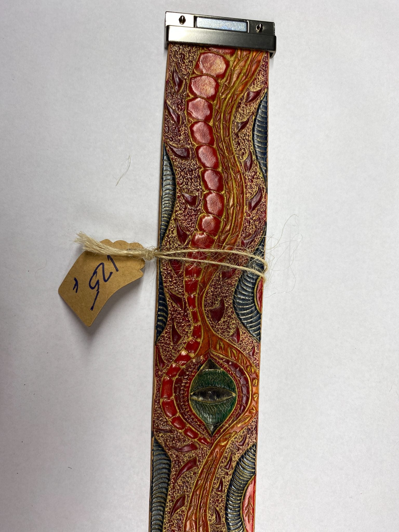 Dragon Eye Leather Cuff Bracelet — Multicolor — hand-tooled and hand-painted leather, by David Bisett at DB Leather Art