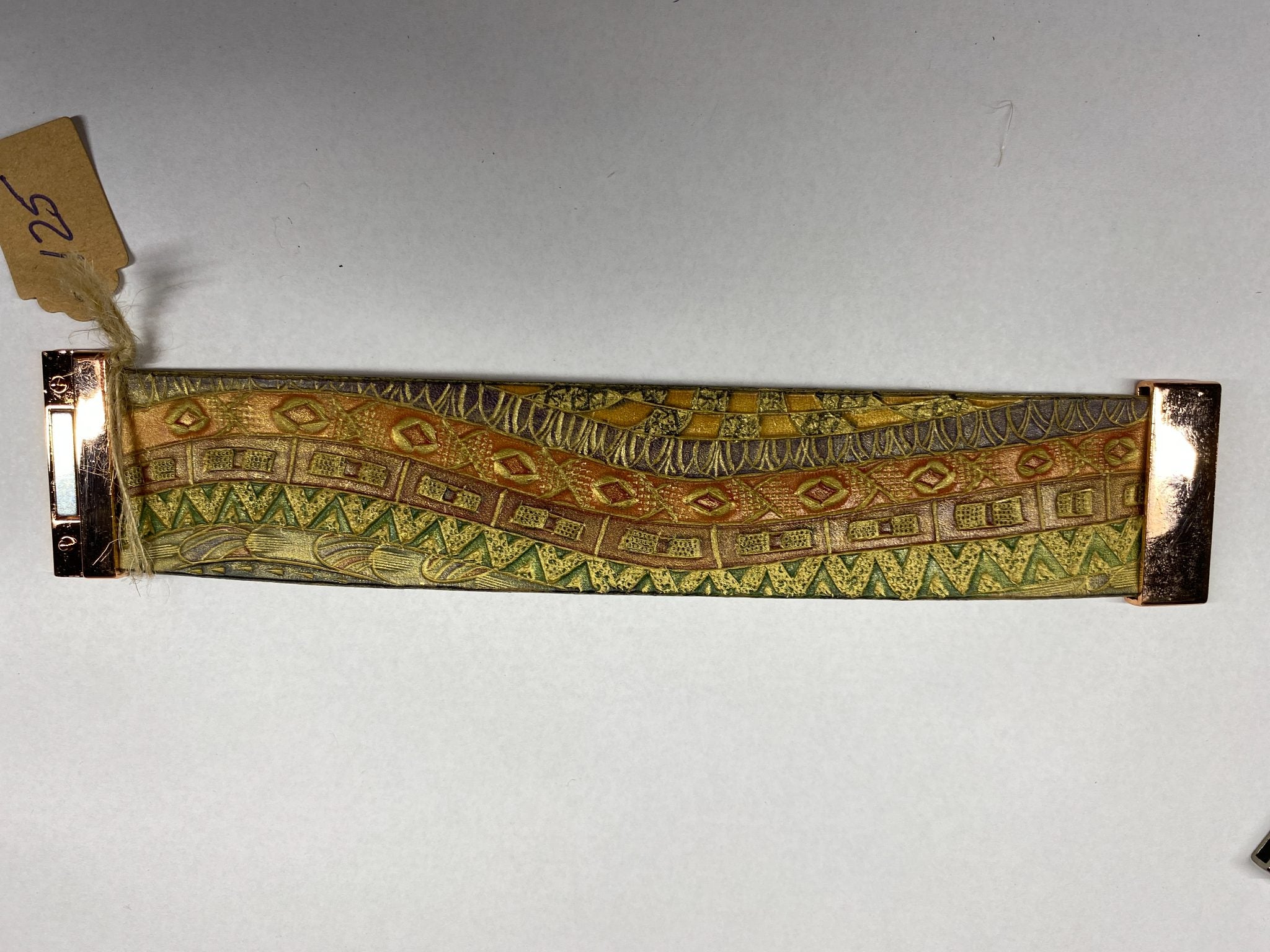 Mosaic Landscape Leather Cuff Bracelet — Earth Tones — hand-tooled and hand-painted leather, by David Bisett at DB Leather Art
