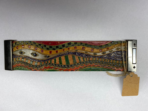 Abstract Mosaic Wave Leather Cuff Bracelet — Multicolor — hand-tooled and hand-painted leather, by David Bisett at DB Leather Art