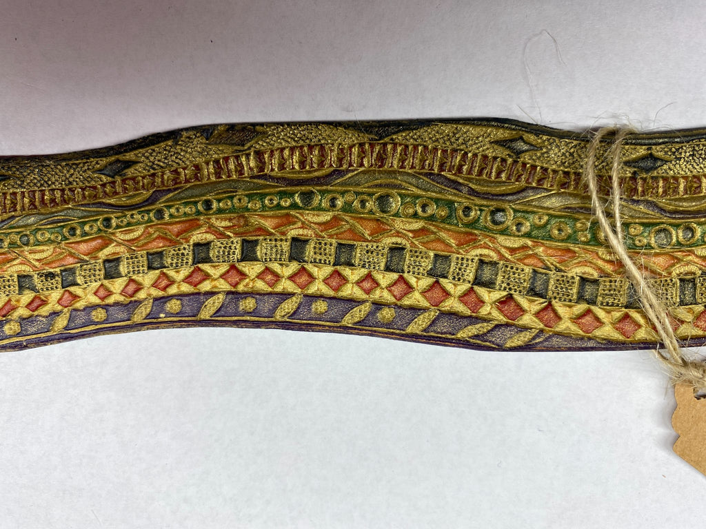 Geometric Bands Leather Cuff Bracelet — Earth Tones — hand-tooled and hand-painted leather, by David Bisett at DB Leather Art