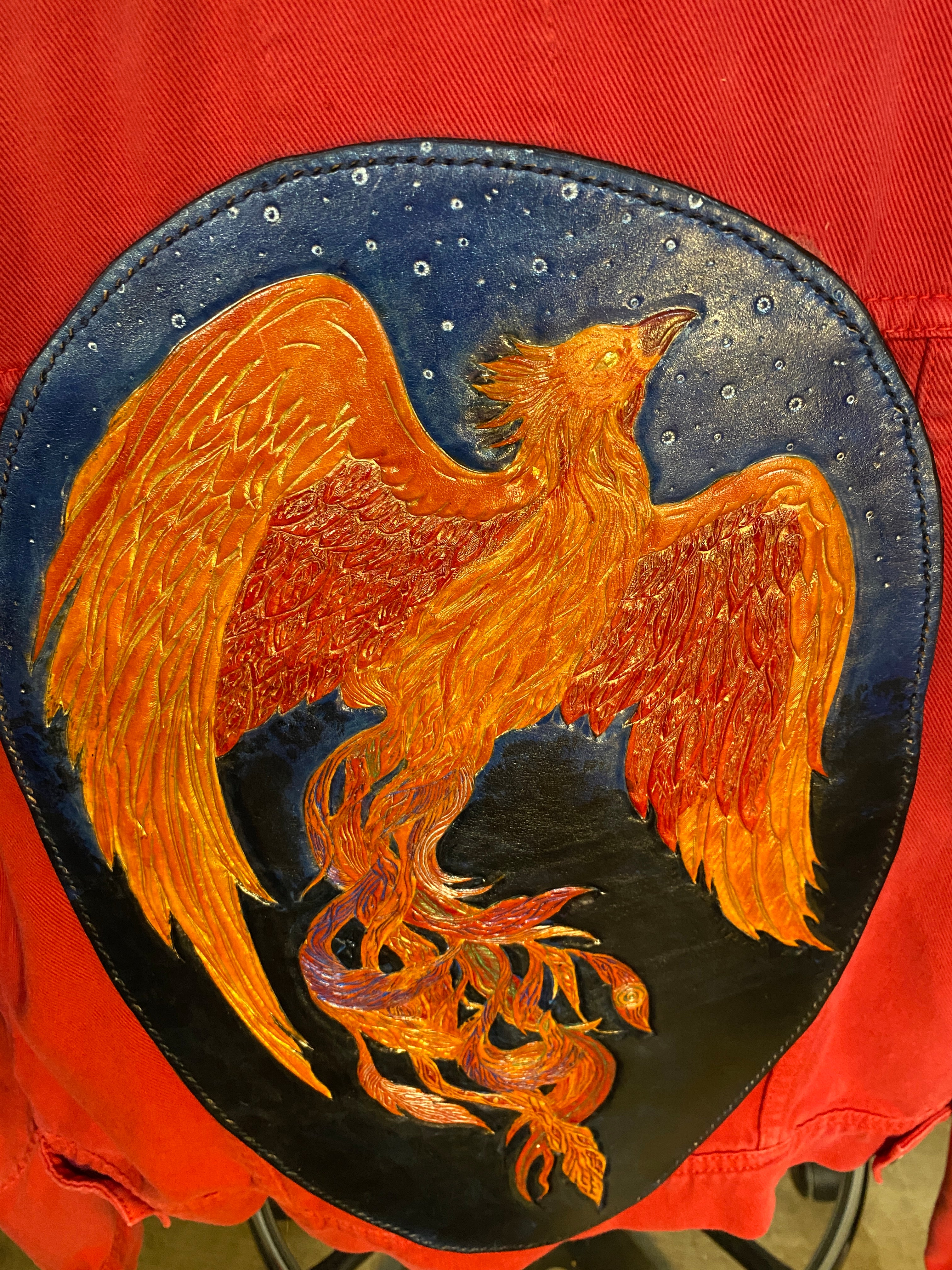 Phoenix Rising leather jacket — custom commission by David Bisett