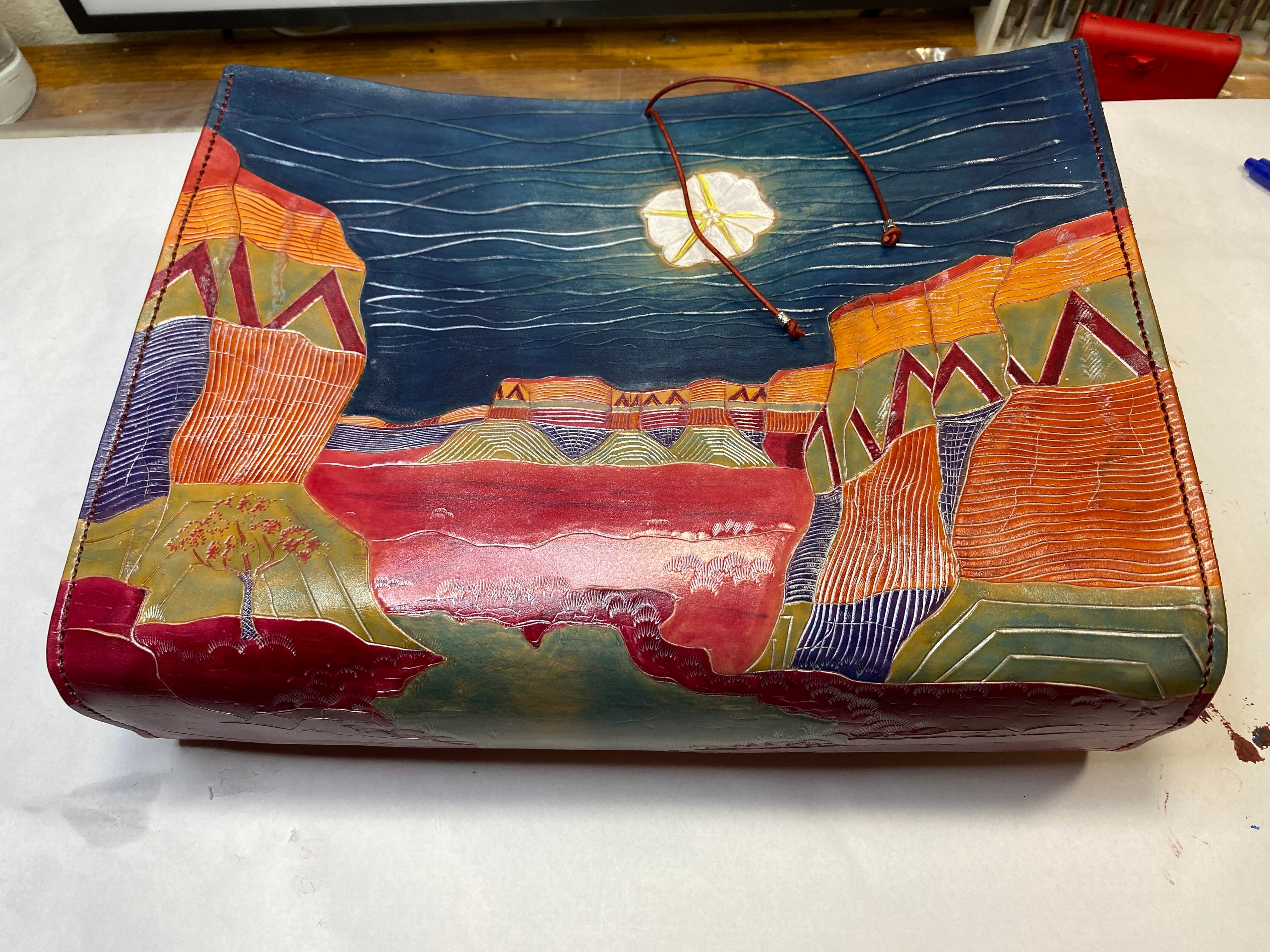 Sunflower & Moonflower Desert Landscape Large Tote — front detail